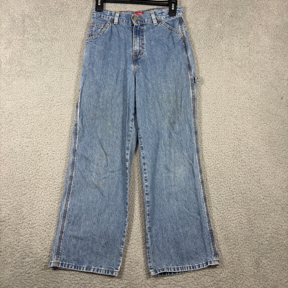 Vtg Faded Glory Carpenter Jeans Kids 14R Blue Light Wash Baggy Leg Utility Y2K